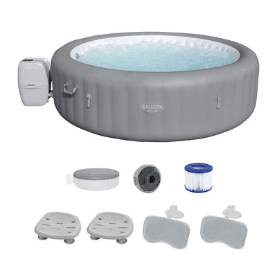 Bestway SaluSpa Grenada Hot Tub w/Set of 2 Spa Seat and Padded Pillows, Gray - VMInnovations