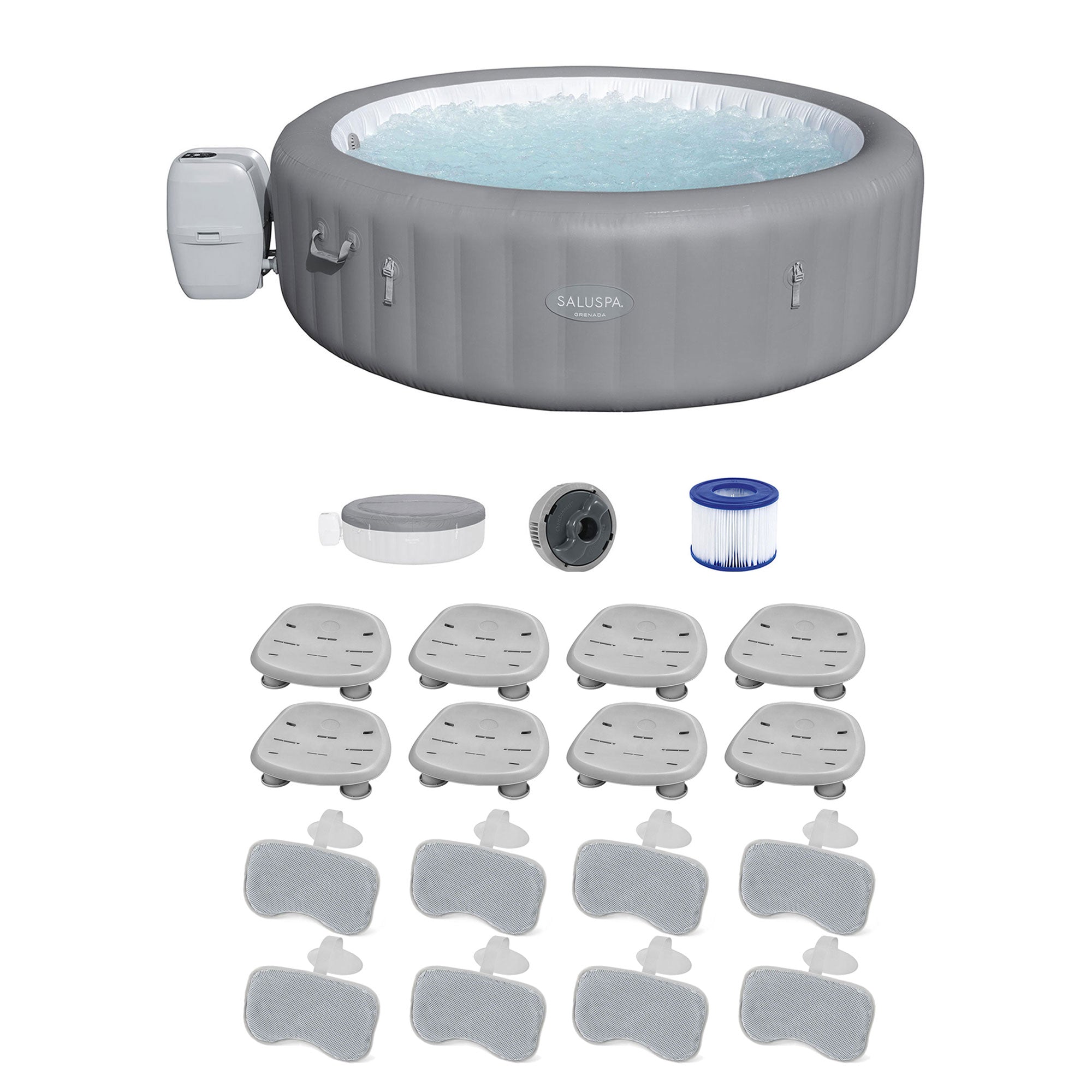 Bestway SaluSpa Grenada Hot Tub w/Set of 8 Spa Seat & 4 Pack Padded Pillows