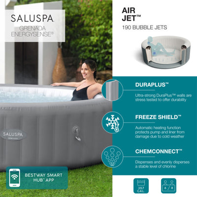 Bestway SaluSpa Grenada Hot Tub w/Set of 6 Spa Seat & 3 Pack Padded Pillows - VMInnovations