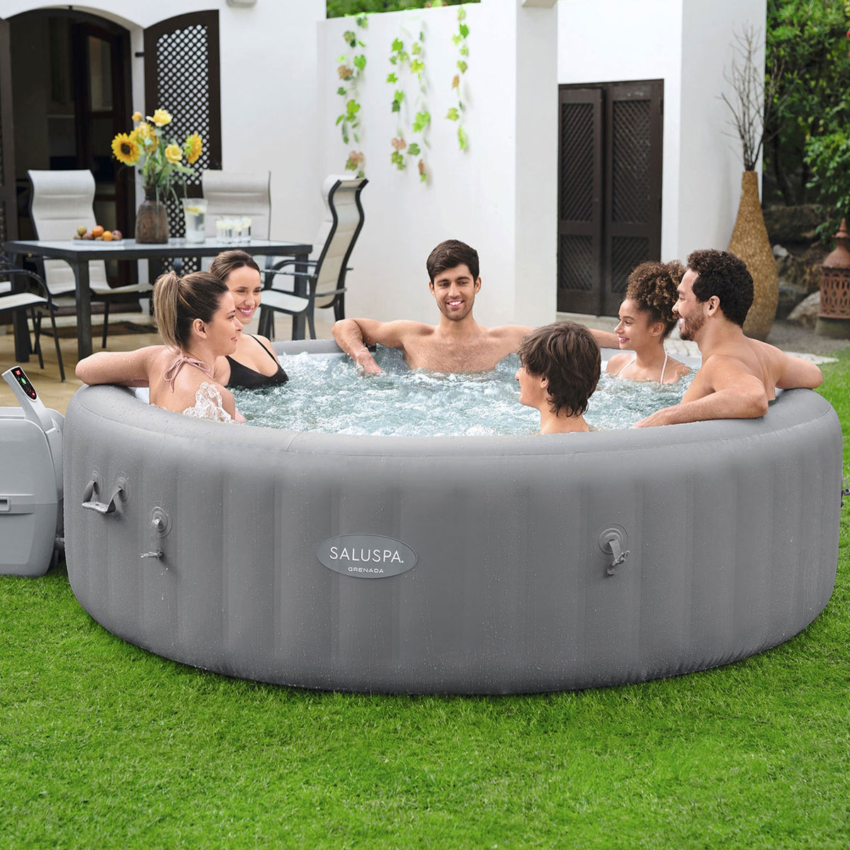 Bestway SaluSpa Grenada Hot Tub w/Set of 6 Spa Seat & 3 Pack Padded Pillows