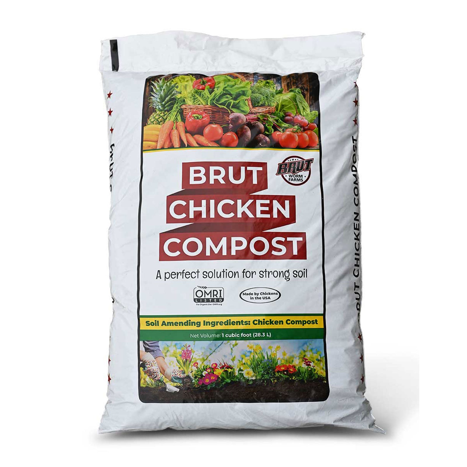 Brut Organic Chicken Compost Nutrient-Rich Garden Fertilizer, 1 cubic ft(1 Pack) - VMInnovations