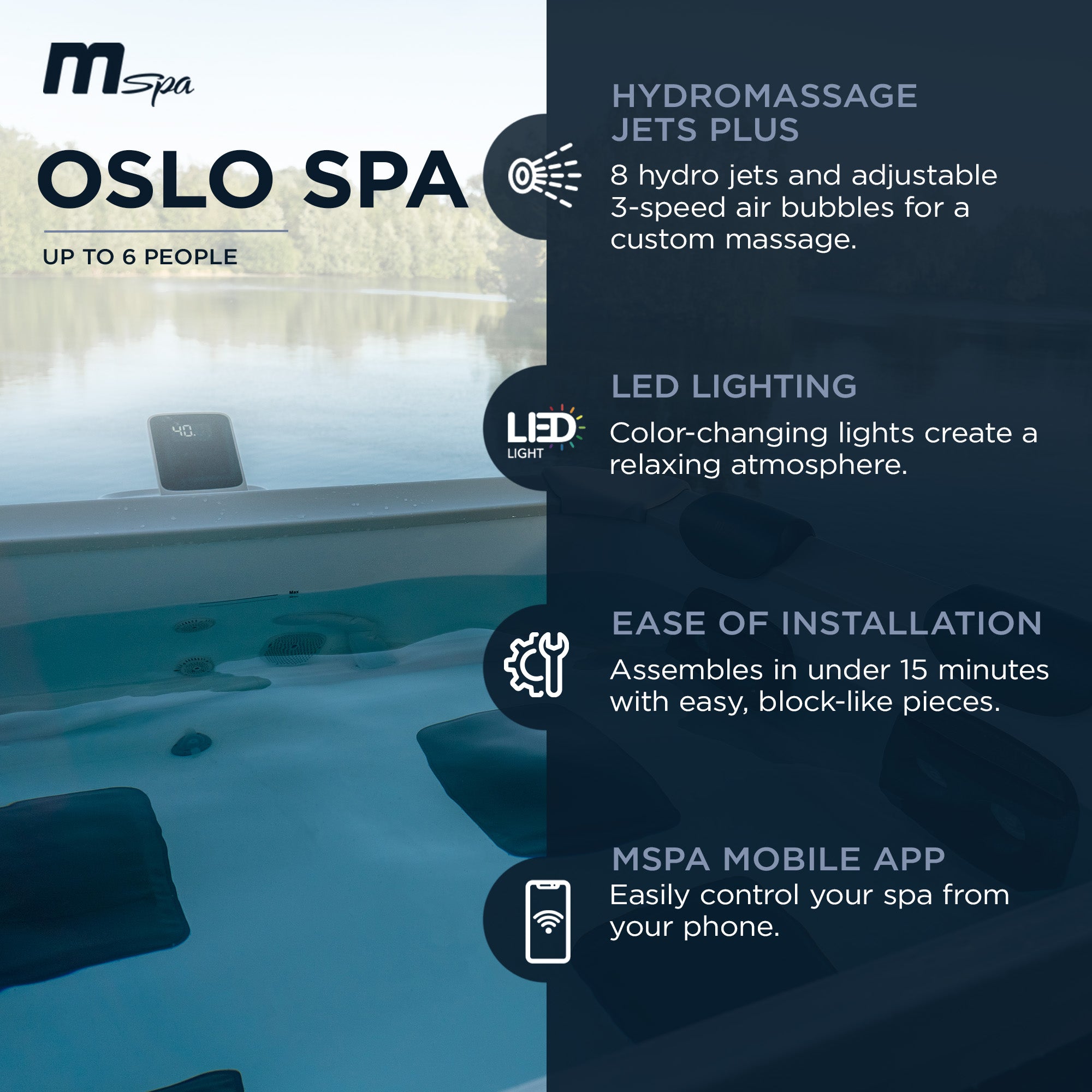 MSpa Square Bubble Spa w/Hard Exterior, Soft Lining Interior, & Hydro Jets, Oslo - VMInnovations