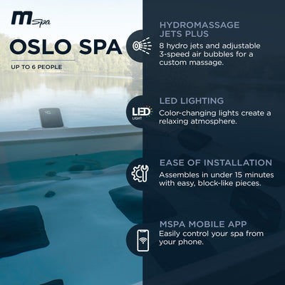MSpa Square Bubble Spa w/Hard Exterior, Soft Lining Interior, & Hydro Jets, Oslo - VMInnovations