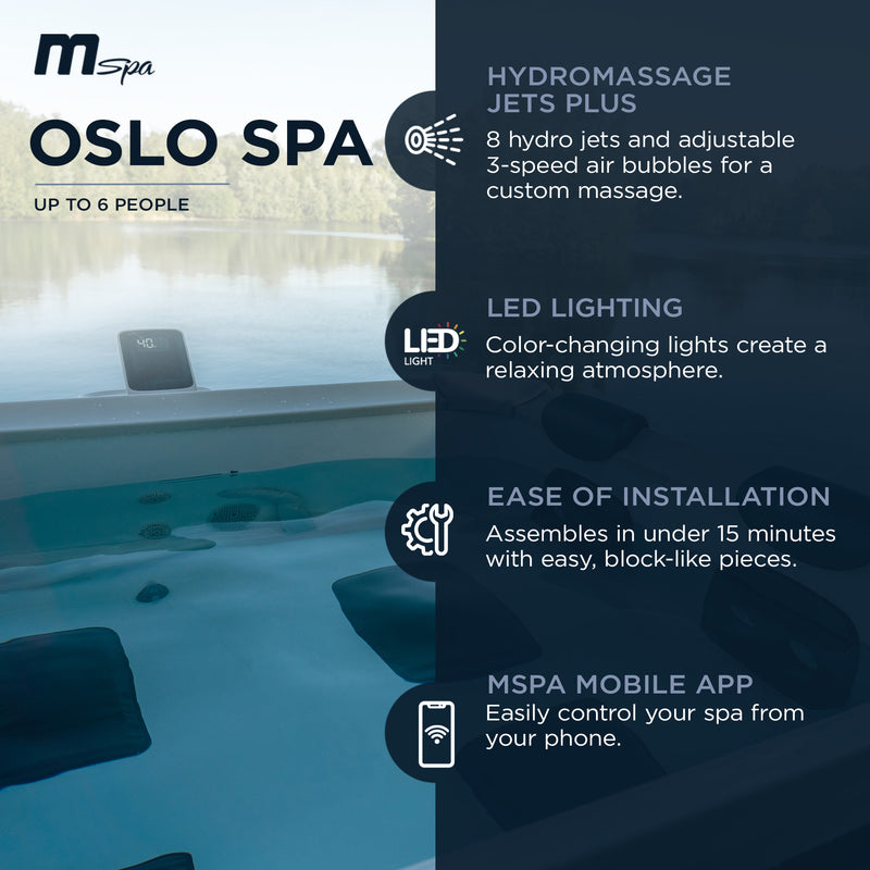 MSpa Bubble Spa w/ Hard Outer, Soft Interior, & Energy Efficient Cover, Oslo