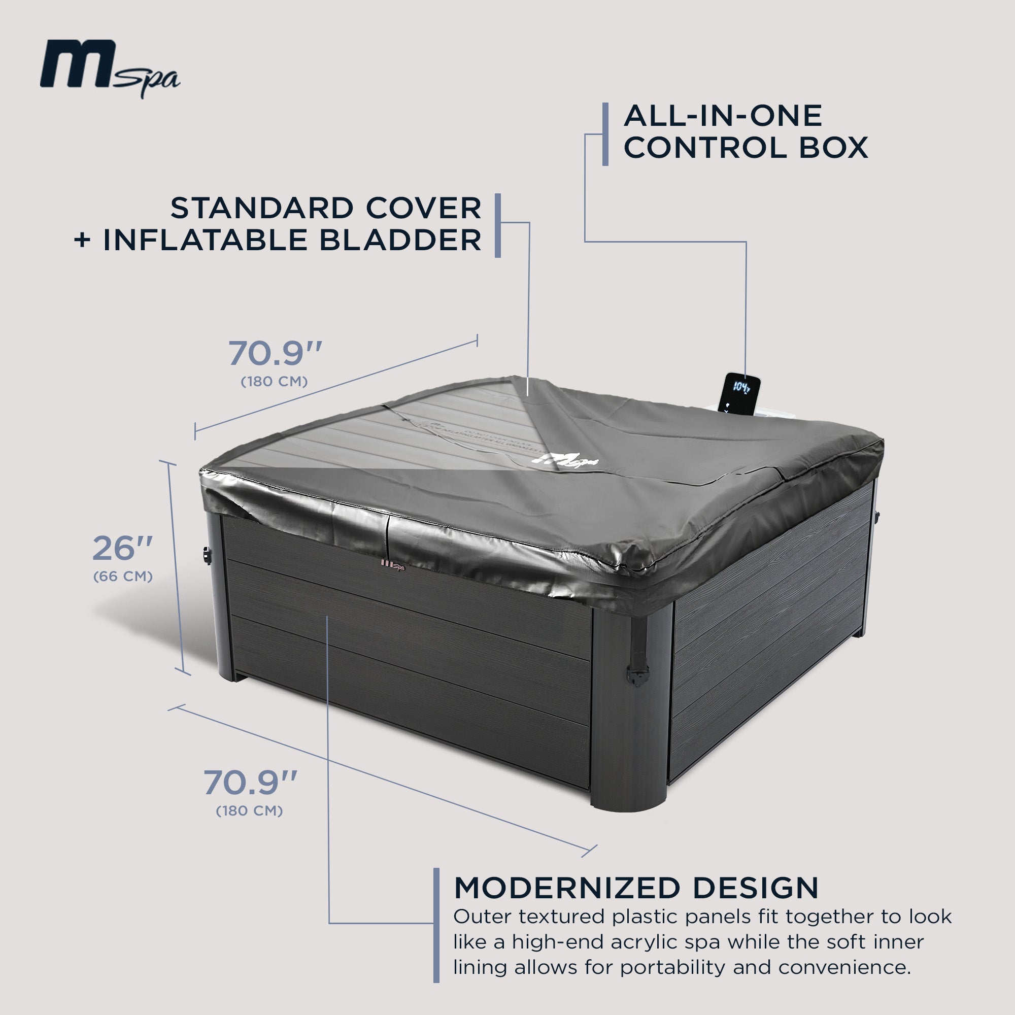 MSpa Square Bubble Spa w/Hard Exterior, Soft Lining Interior, & Hydro Jets, Oslo - VMInnovations