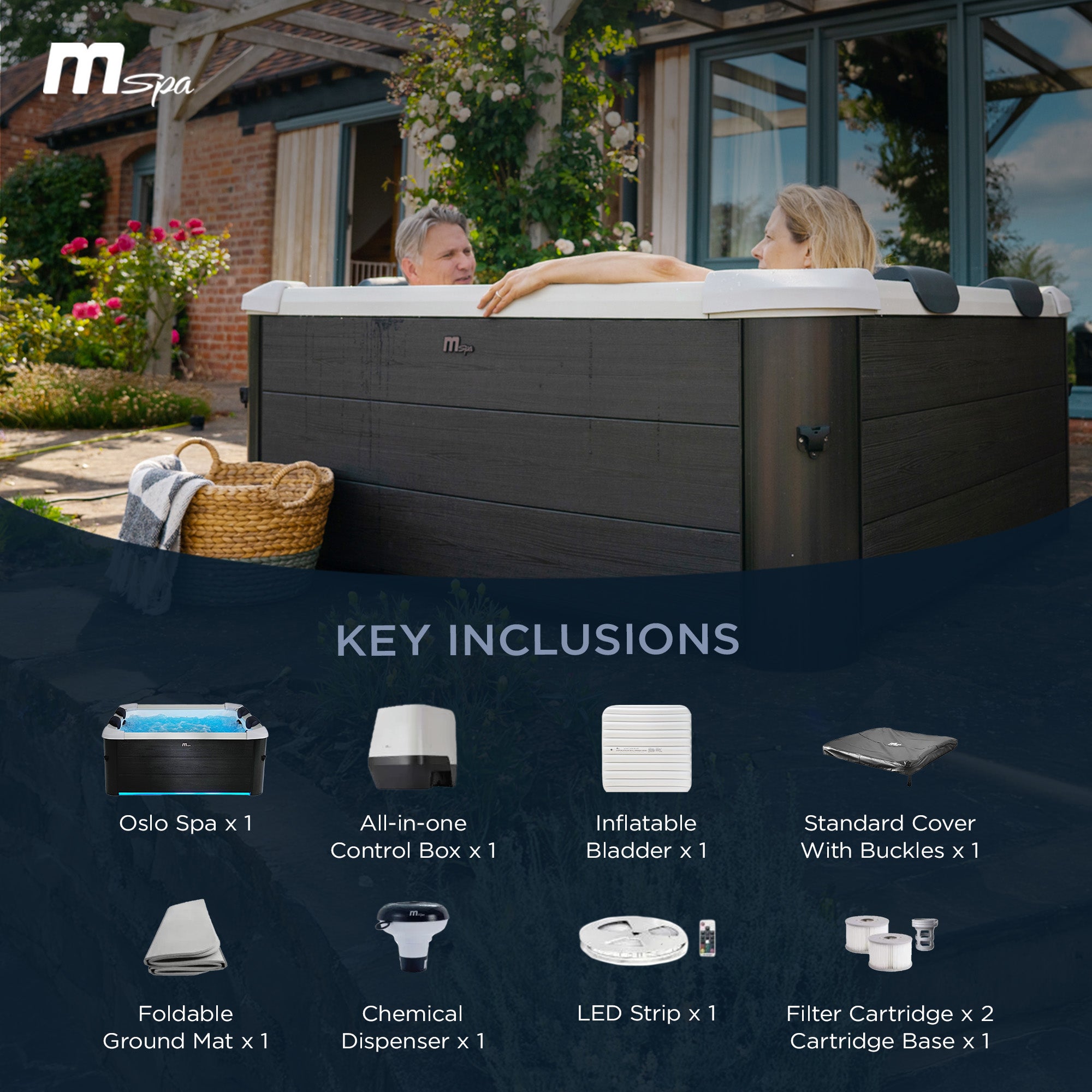 MSpa Square Bubble Spa w/Hard Exterior, Soft Lining Interior, & Hydro Jets, Oslo - VMInnovations
