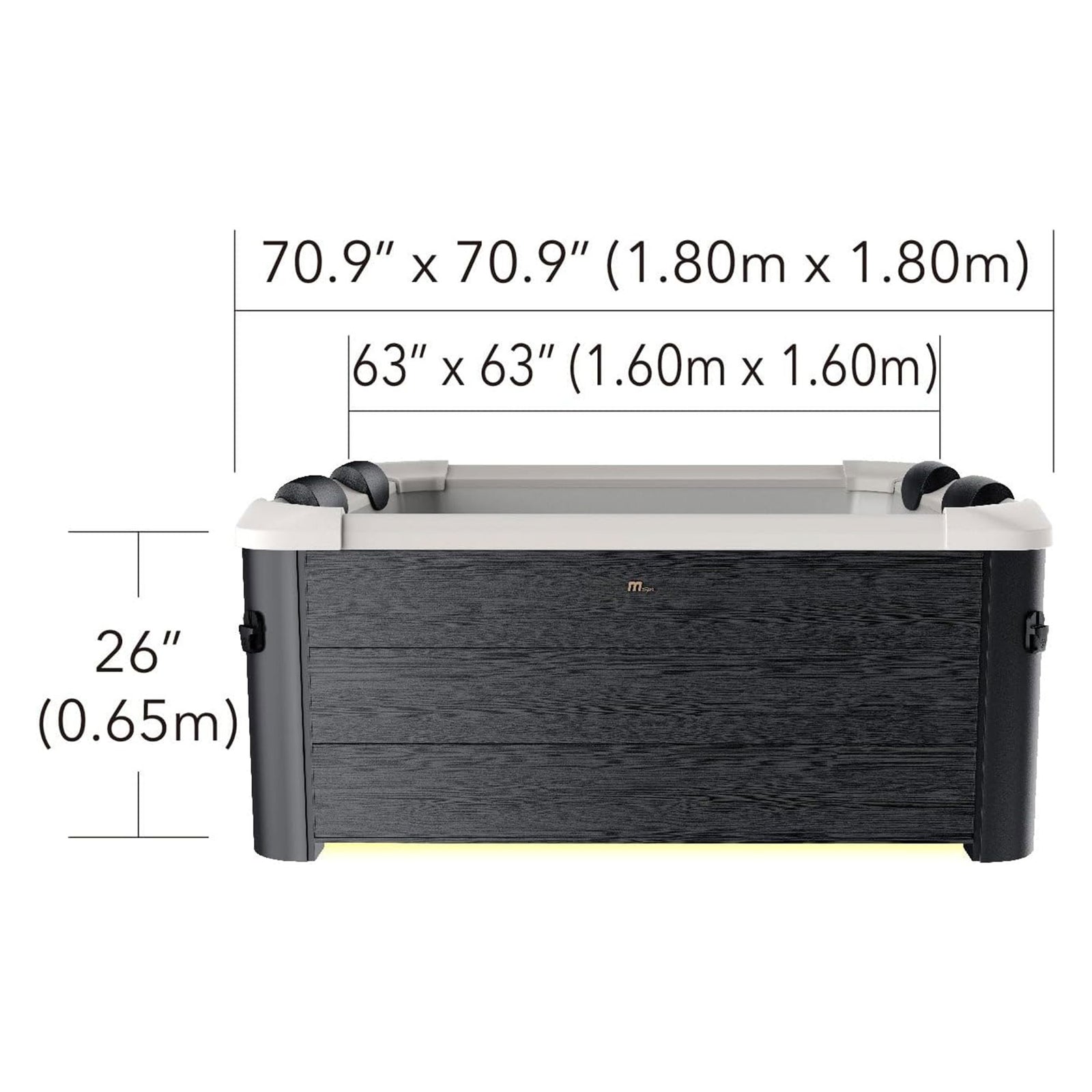 MSpa Oslo 6 Person Squared Hot Tub w/Hydro Massage Jets Plus & LED Strip (Used) - VMInnovations