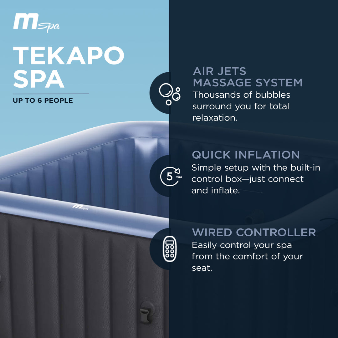 MSpa Square Inflatable Bubble Massage Spa, 4 to 6 Person Outdoor Hot Tub, Tekapo