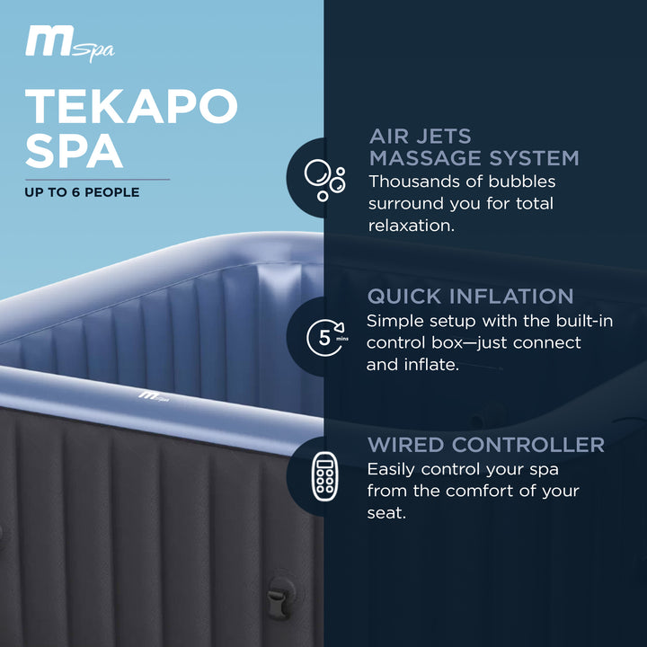MSpa Square Inflatable Bubble Massage Spa, 4 to 6 Person Outdoor Hot Tub, Tekapo