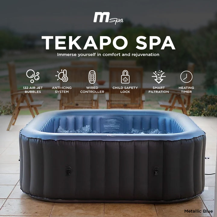 MSpa Square Inflatable Bubble Massage Spa, 4 to 6 Person Outdoor Hot Tub, Tekapo
