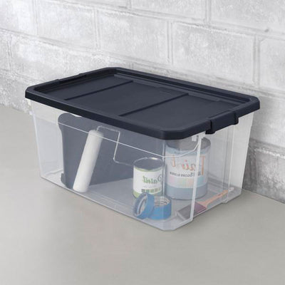 Sterilite 116 Quart Heavy Duty Box Stackable Storage Bin with Latching Lid, Ink - VMInnovations