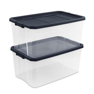 Sterilite 116 Quart Heavy Duty Box Stackable Storage Bin with Latching Lid, Ink - VMInnovations