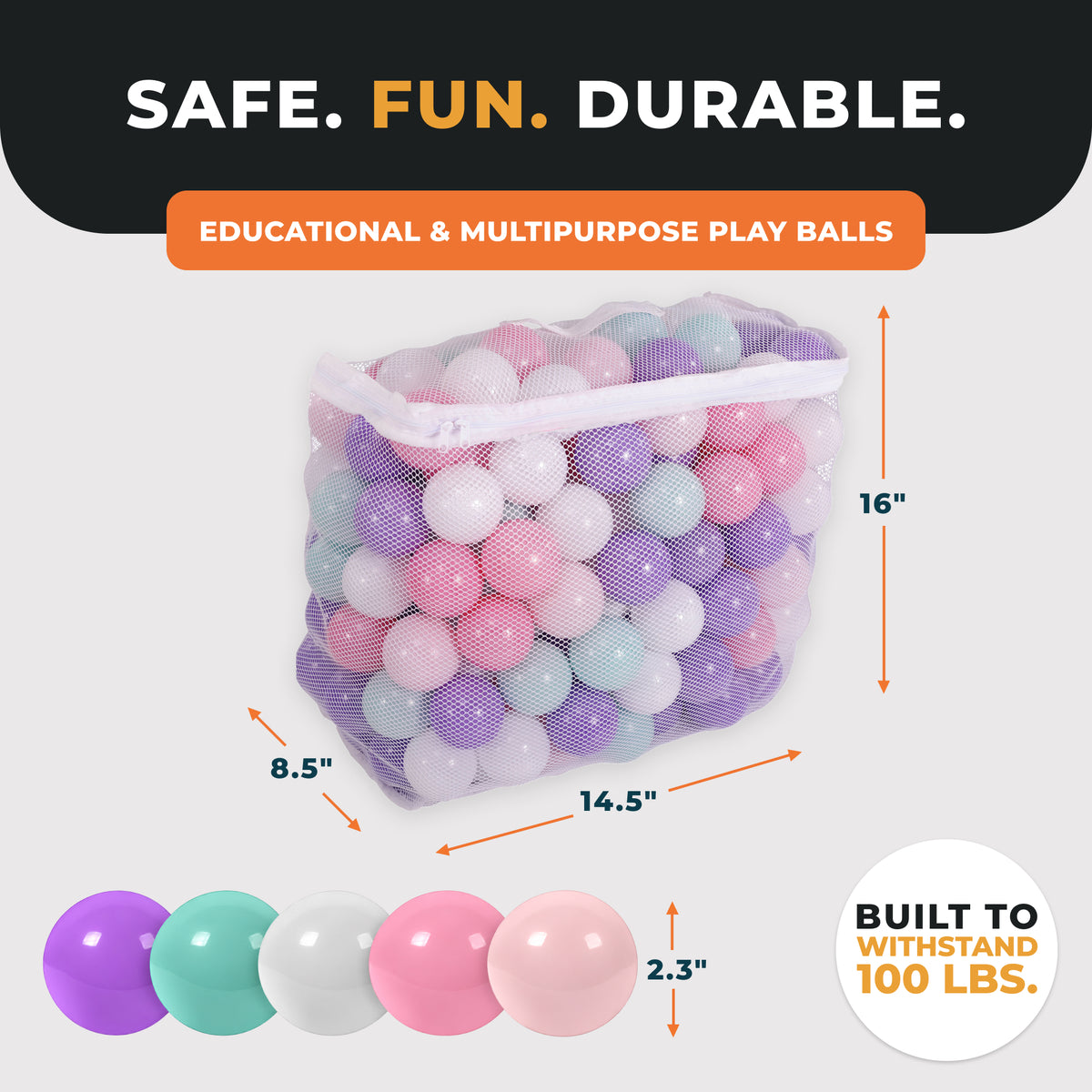 BalanceFrom Fitness 2.3" Crush Proof Play Pit Balls w/Storage Bag, 200 Count