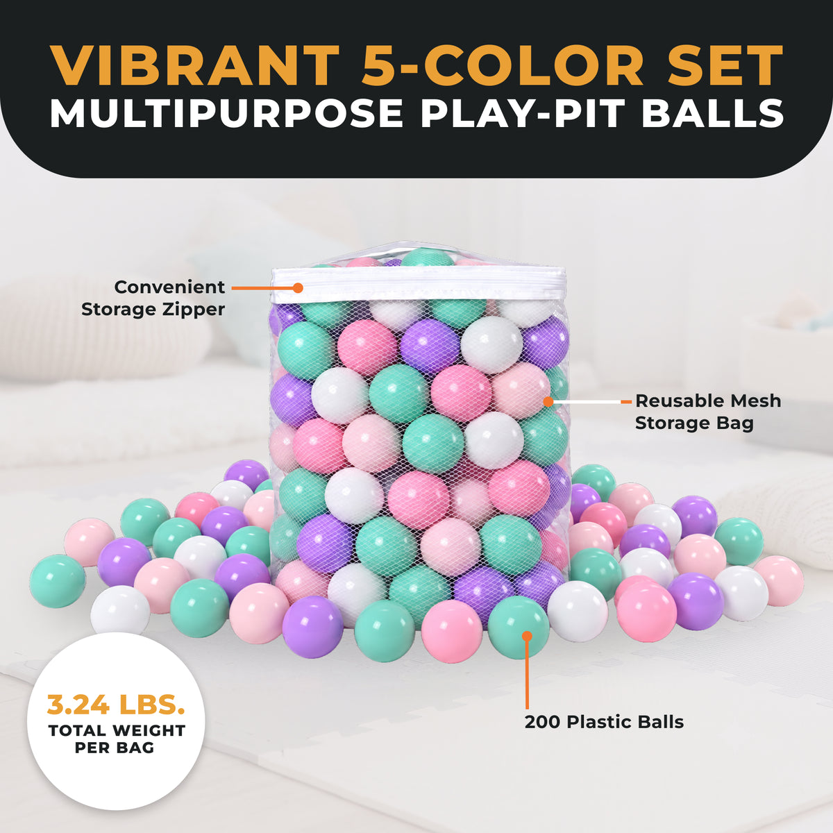 BalanceFrom Fitness 2.3" Crush Proof Play Pit Balls w/Storage Bag, 200 Count
