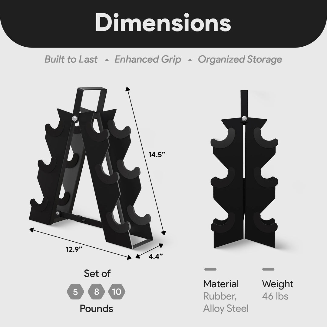 BalanceFrom Rubber Encased Hex Dumbbell Set, 5, 8 & 10 Pound Pairs w/ Metal Rack