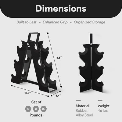 BalanceFrom Rubber Encased Hex 5, 8, and 10 Pound Dumbbell Pairs with Metal Rack