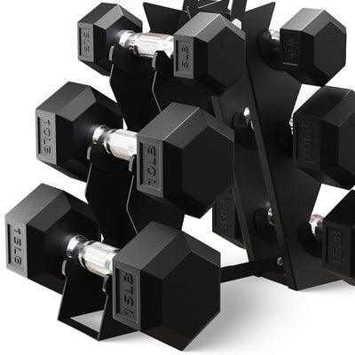 BalanceFrom Rubber Encased Hex 5, 8, & 10lb Dumbbells w/Metal Rack (For Parts) - VMInnovations