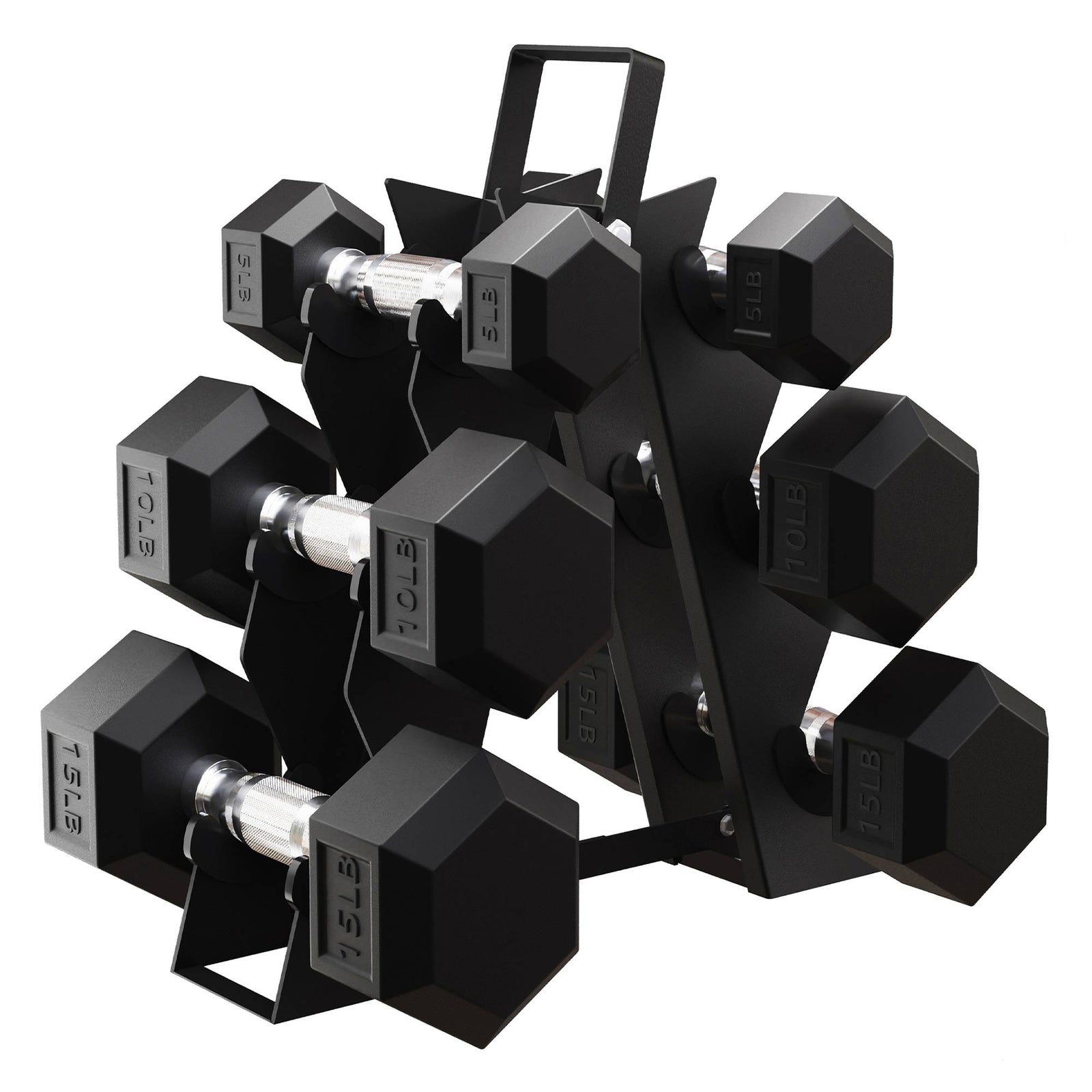 BalanceFrom Fitness Signature Alloy Steel Rubber Encased Hex Dumbbell Set, Black - VMInnovations