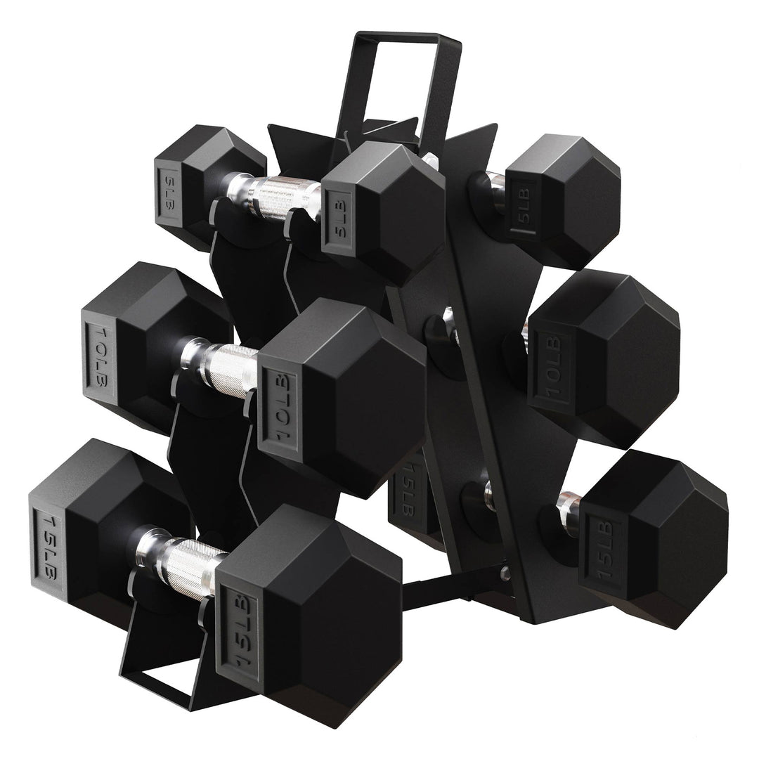 Signature Alloy Steel Rubber Encased Hex Dumbbell Set, Black (Open Box)