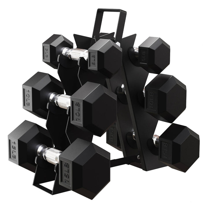 Signature Alloy Steel Rubber Encased Hex Dumbbell Set, Black (Open Box)