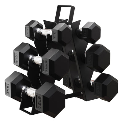 Signature Alloy Steel Rubber Encased Hex Dumbbell Set, Black (Open Box) - VMInnovations