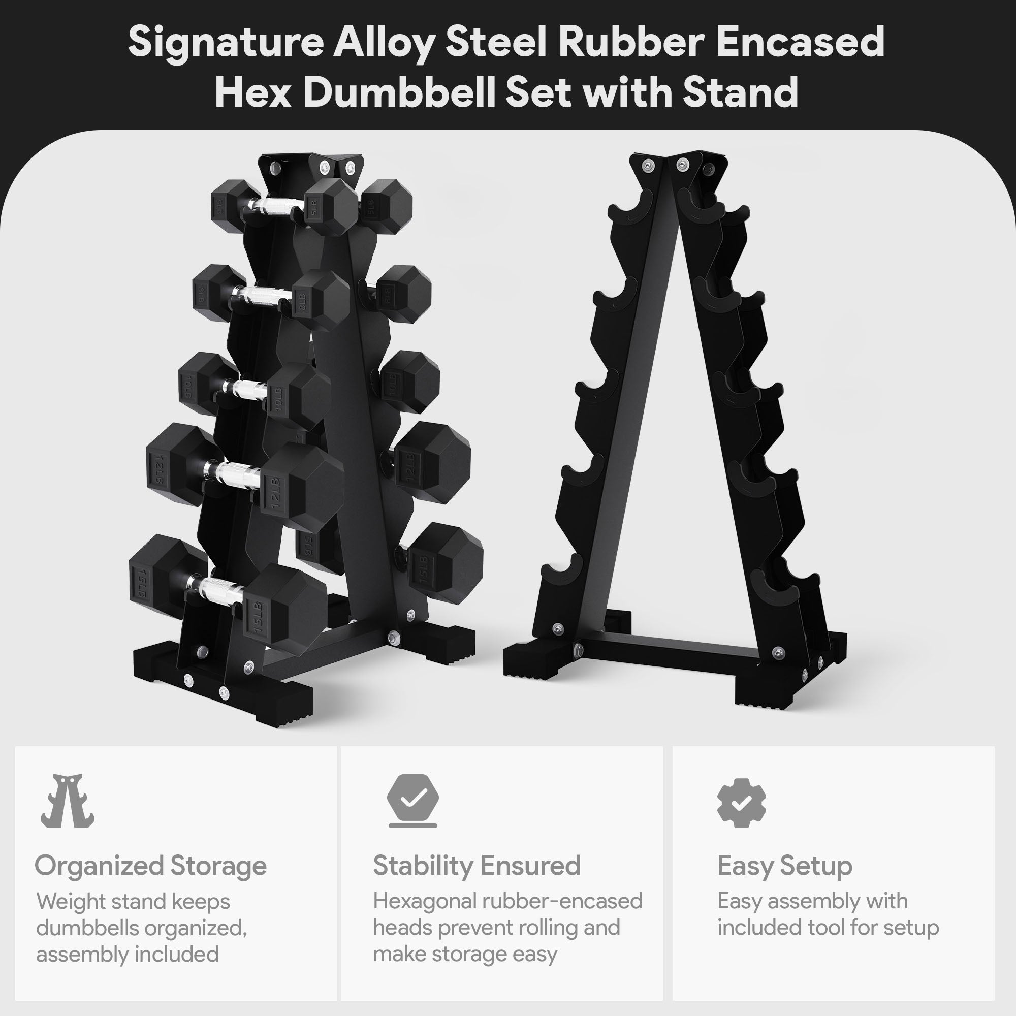 BalanceFrom Alloy Steel Fitness Rubber Encased Hex Dumbbell Set, Black(Open Box) - VMInnovations