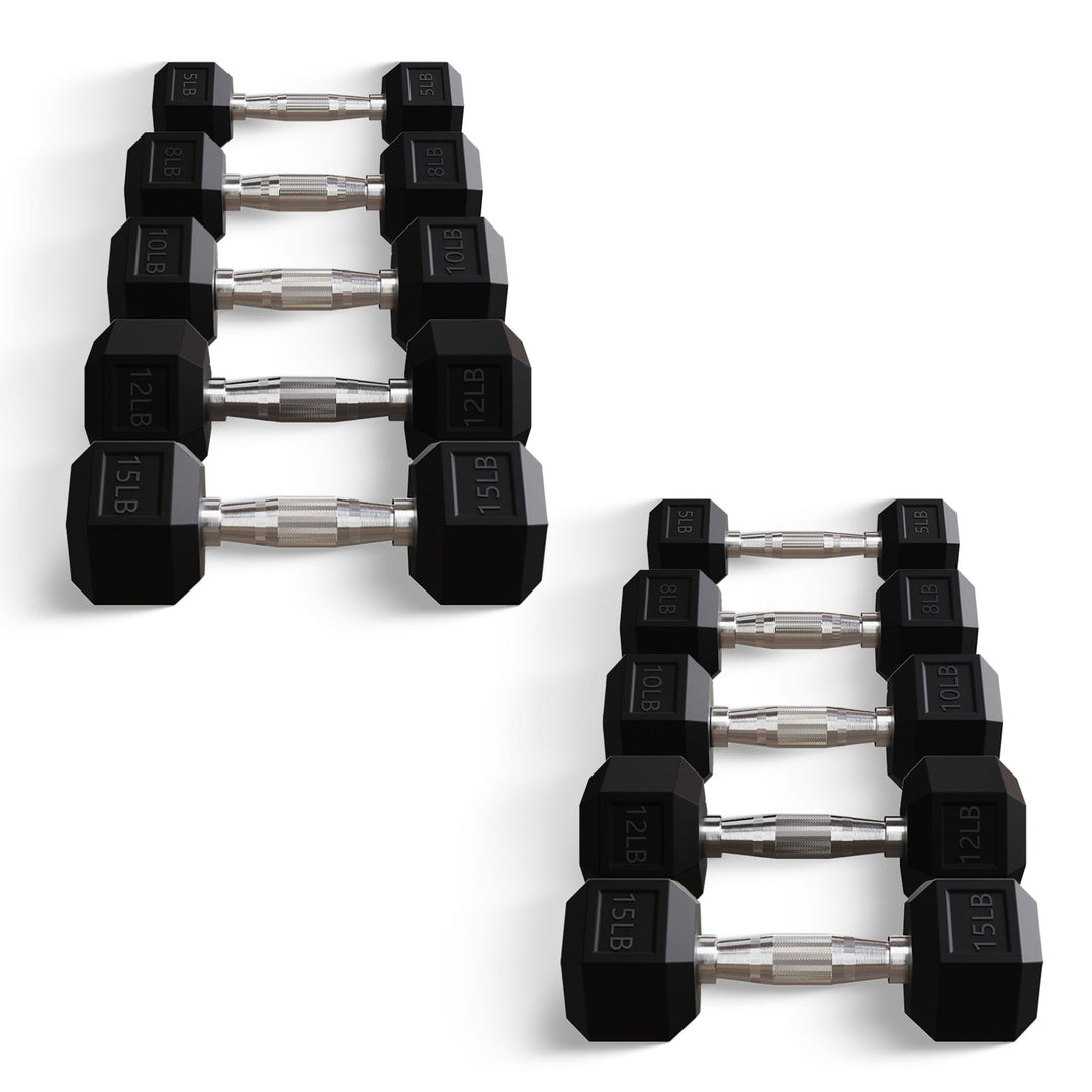 BalanceFrom Alloy Steel Fitness Rubber Encased Hex Dumbbell Set, Black (Used)