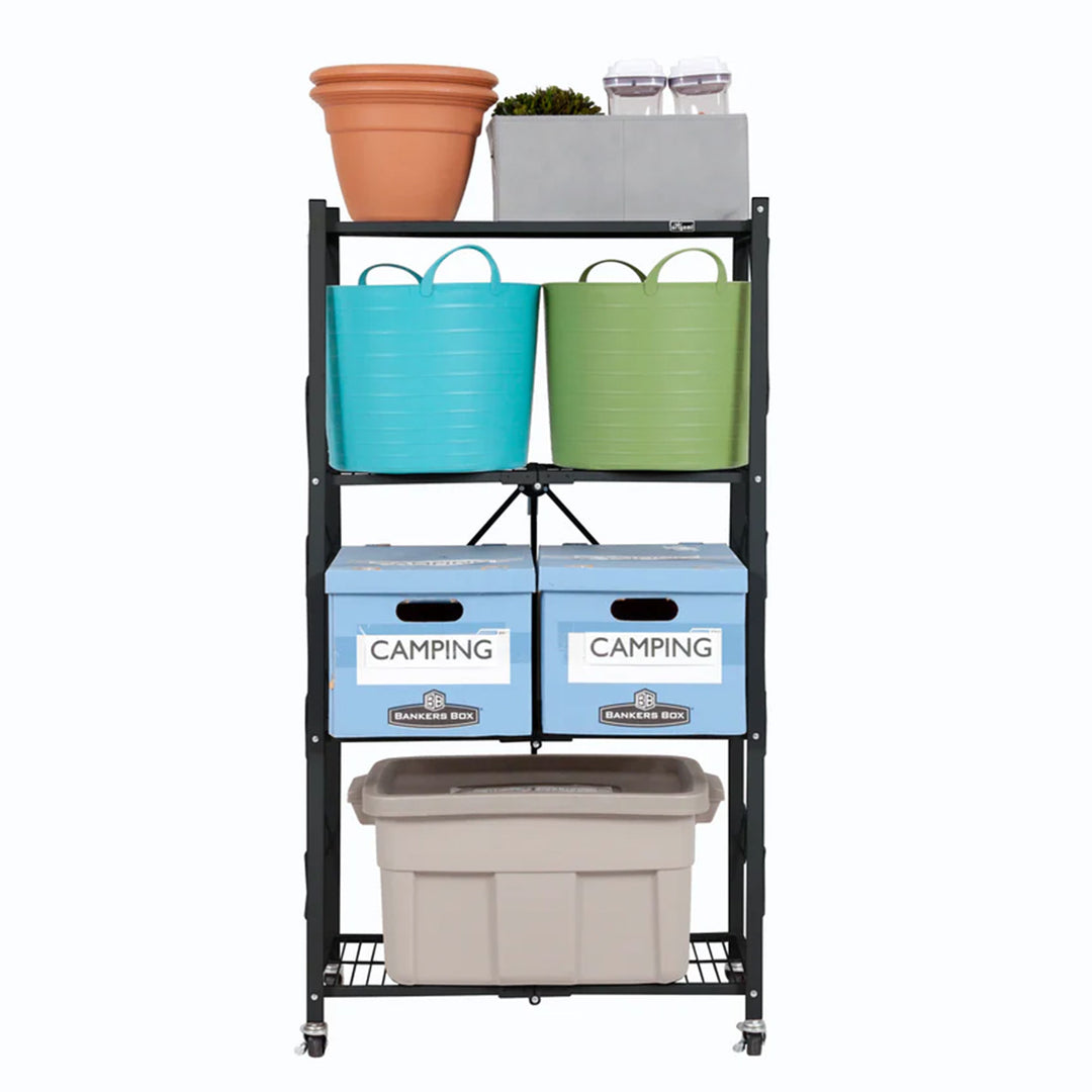 Origami 3 Pack 4 Tier Folding Garage Shelves Heavy Duty Shelving with Wheels - VMInnovations