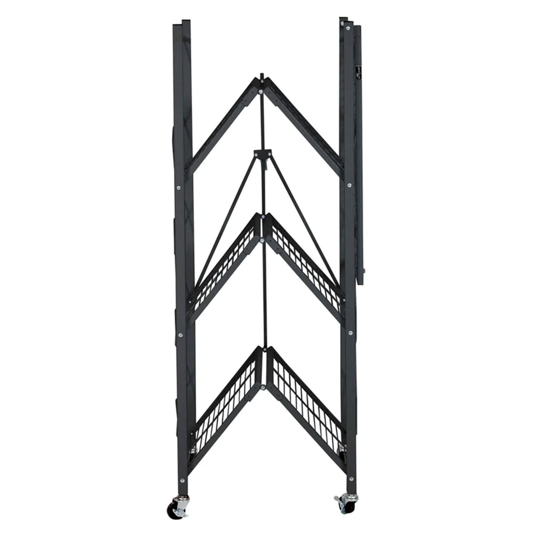 Origami 4 Tier Folding Storage Garage Shelving Unit Rolling Rack, 2 Pack, Black