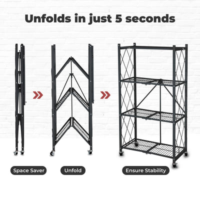 Origami 4 Tier Folding Shelf Garage Shelves Heavy Duty Shelving w/Wheels (Used)