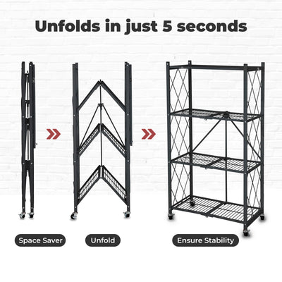 Origami 3 Pack 4 Tier Folding Garage Shelves Heavy Duty Shelving with Wheels - VMInnovations