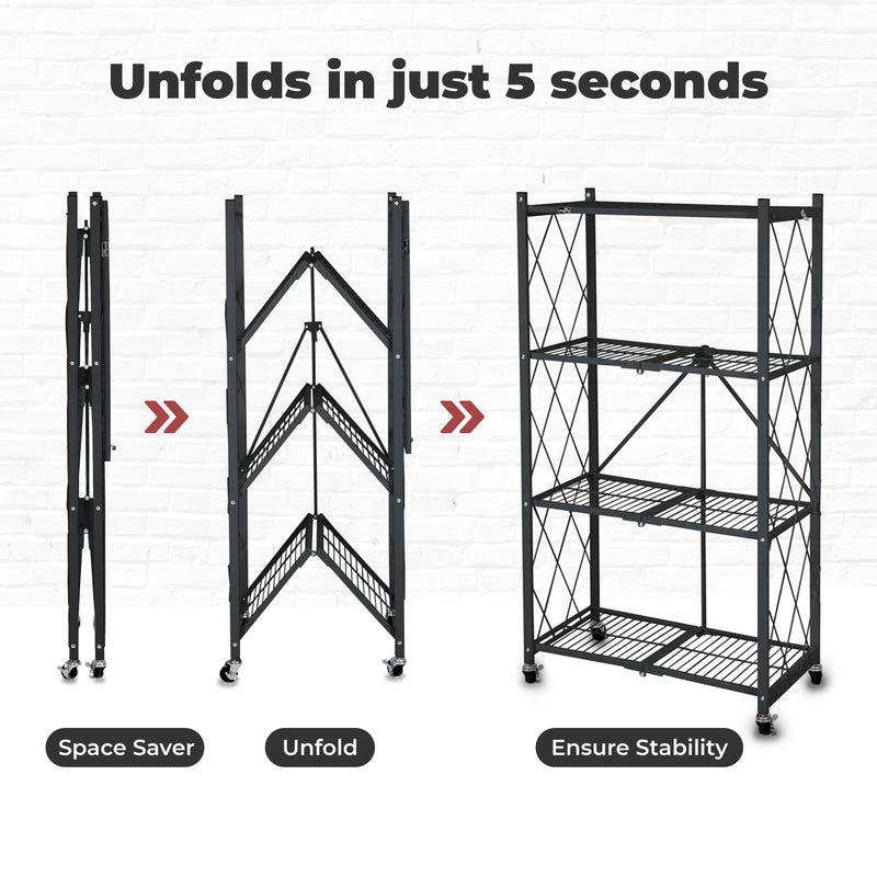 Origami 4 Tier Folding Shelf Garage Shelves Heavy Duty Shelving w/Wheels (Used)