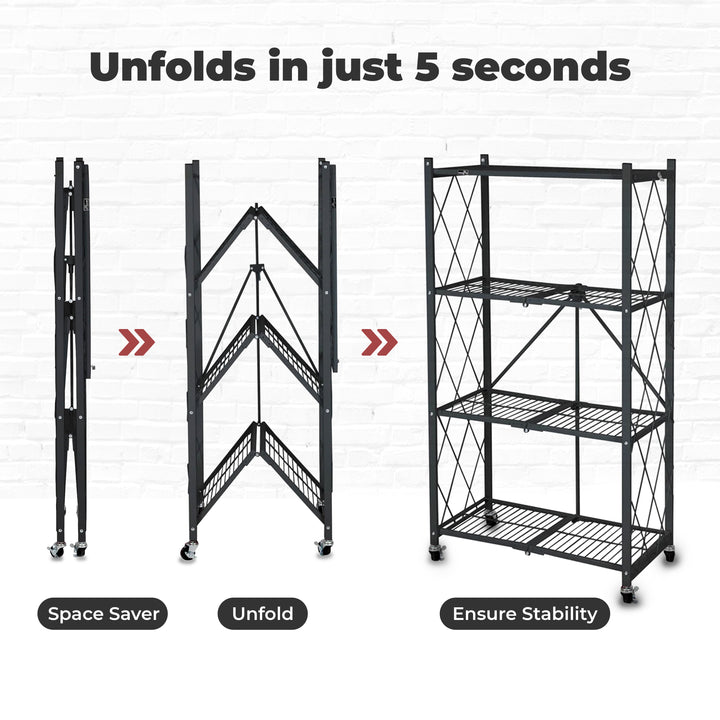 Origami 4 Pack 4 Tier Folding Garage Shelves Heavy Duty Shelving with Wheels - VMInnovations