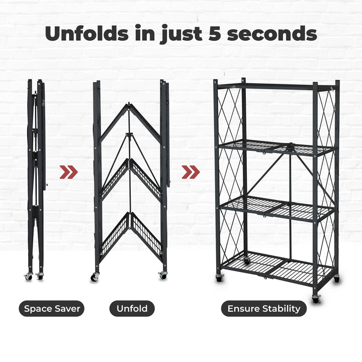 Origami 4 Tier Heavy Duty Storage Rack w/ Set of 4 Magnetic Wire Shelf Liners