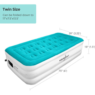 House Day Twin Air Mattress w/ Built In Pump & Luxury Microfiber for Indoor Use