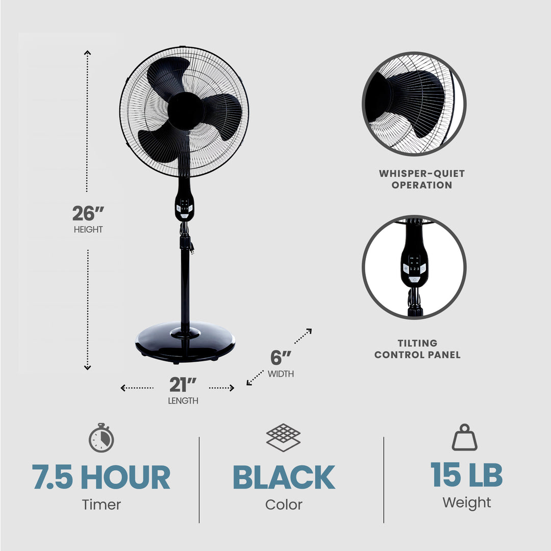 Utilitech 18 Inch 3 Speed Indoor Stand Fan with Timer and Remote Control, Black