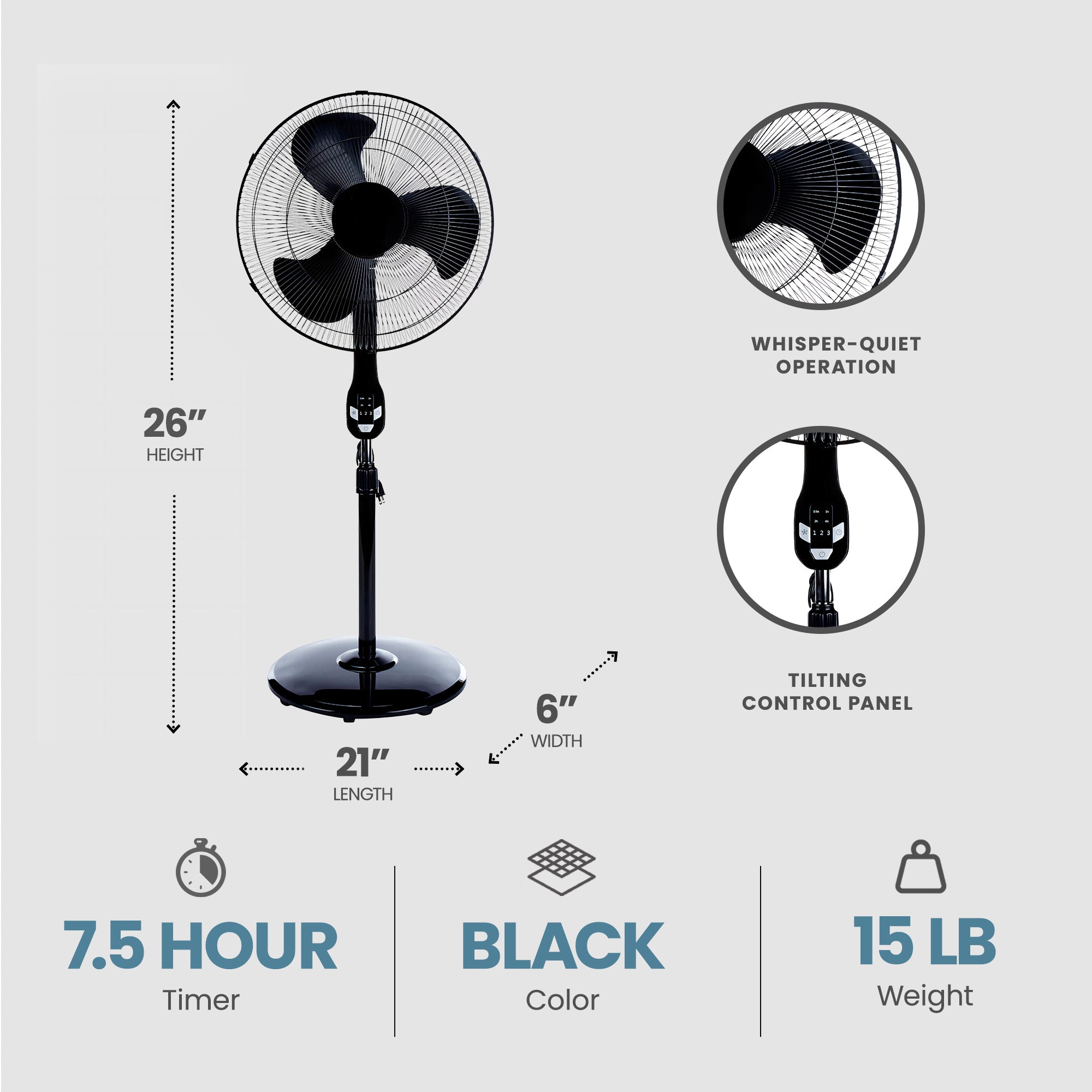 Utilitech 18 Inch 3 Speed Indoor Stand Fan with Timer and Remote Control, Black - VMInnovations