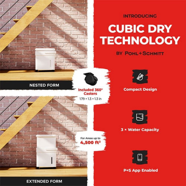 Pohl Schmitt 50 Pint Cube Dehumidifier with 360 Degree Casters for Indoor Use - VMInnovations
