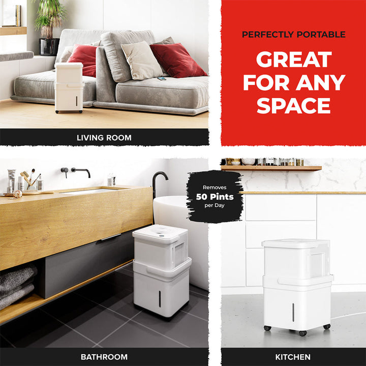 Pohl Schmitt 50 Pint Cube Dehumidifier with 360 Degree Casters for Indoor Use - VMInnovations