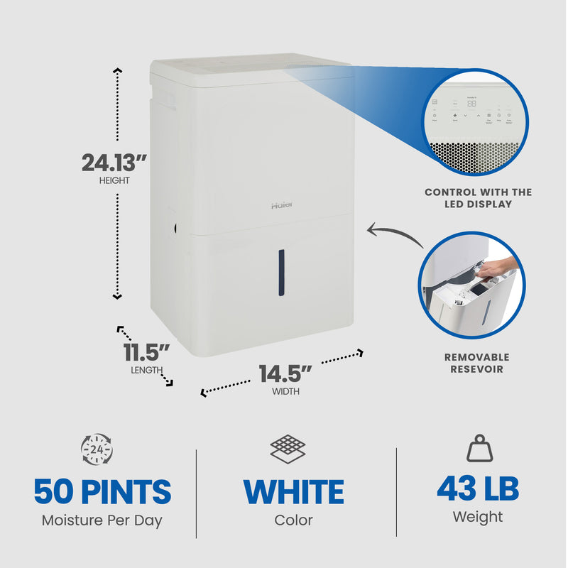 Haier 50 Pint Smart Dry Dehumidifier for Wet Spaces (Used)