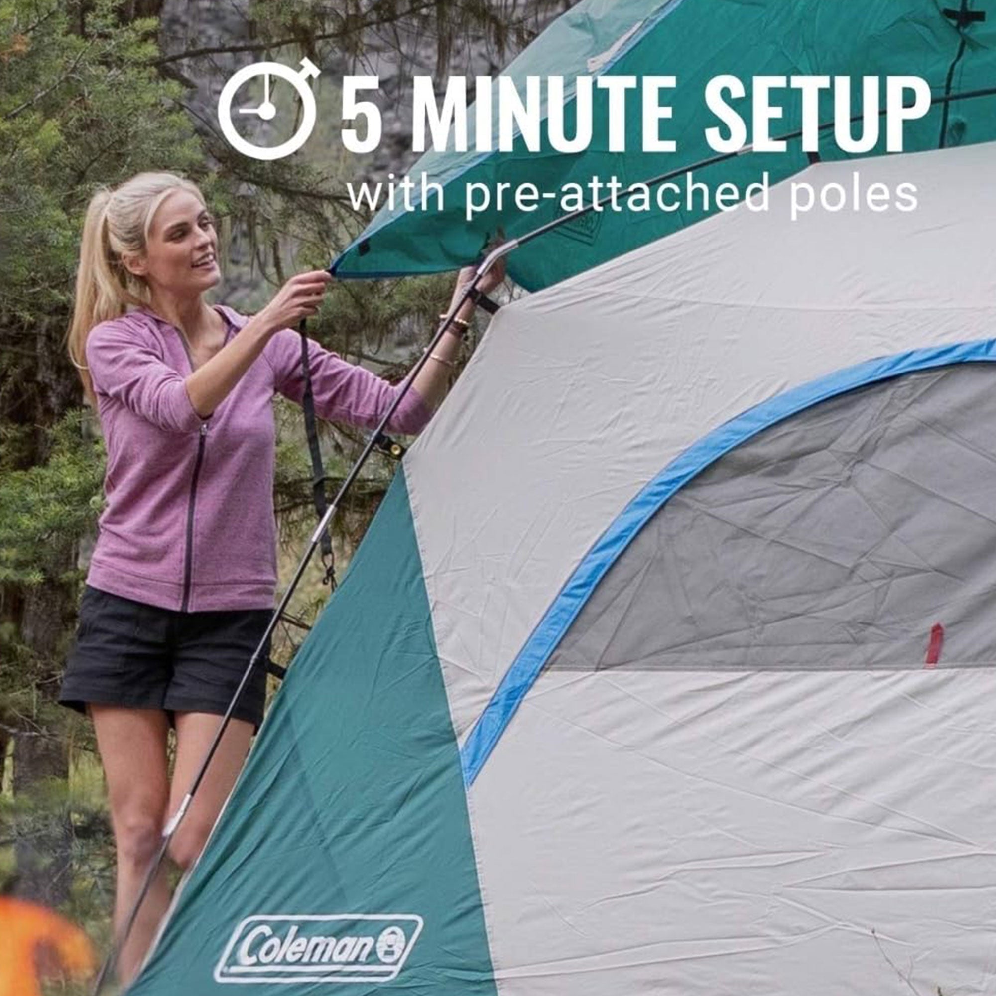 Coleman SKYDOME 6 Person Tent w/Mesh Storage Pockets & Bag, Evergreen (Open Box) - VMInnovations
