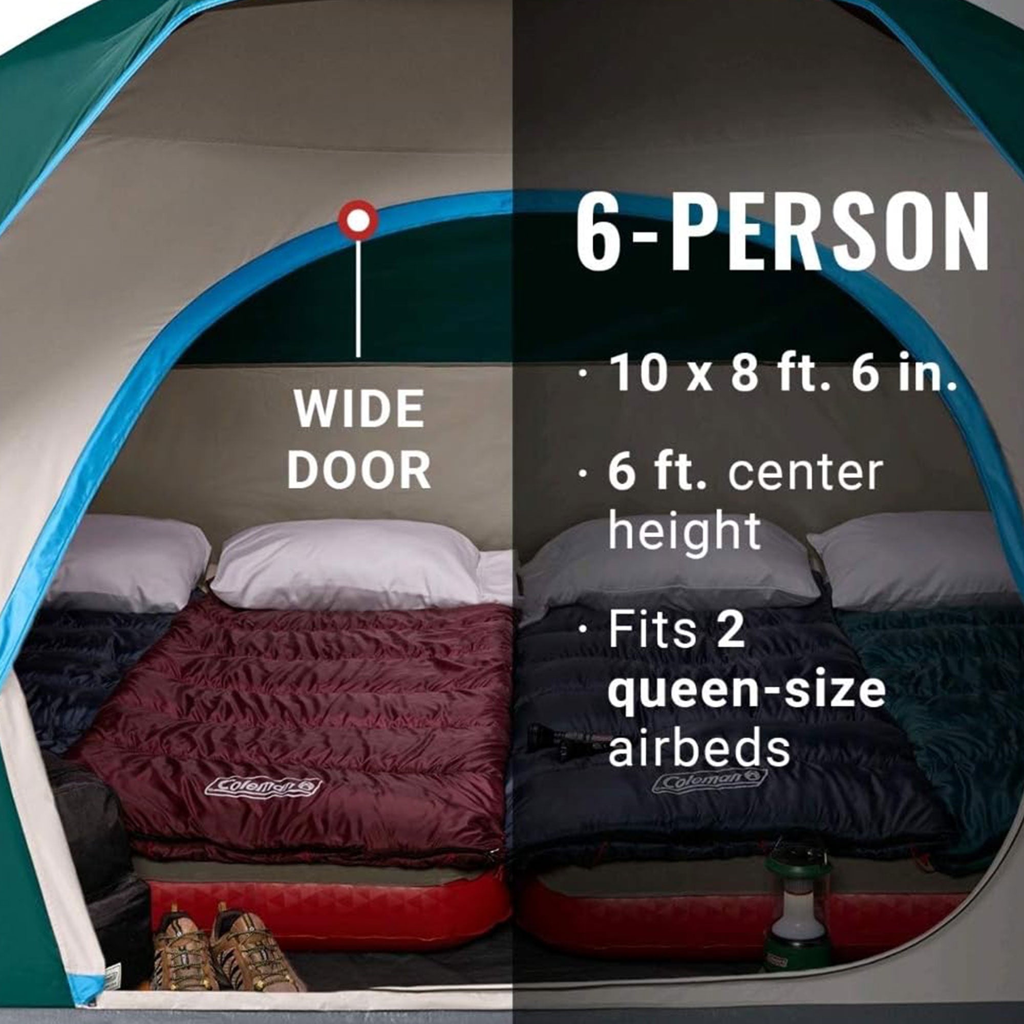 Coleman SKYDOME 6 Person Tent w/Mesh Storage Pockets & Bag, Evergreen (Open Box) - VMInnovations