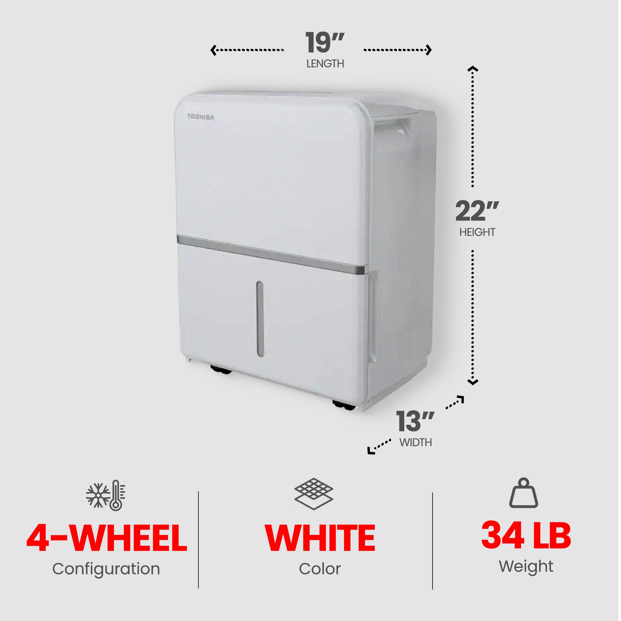 Toshiba 22 Pint Home Room Dehumidifier, White (Certified Refurbished) (Open Box) - VMInnovations