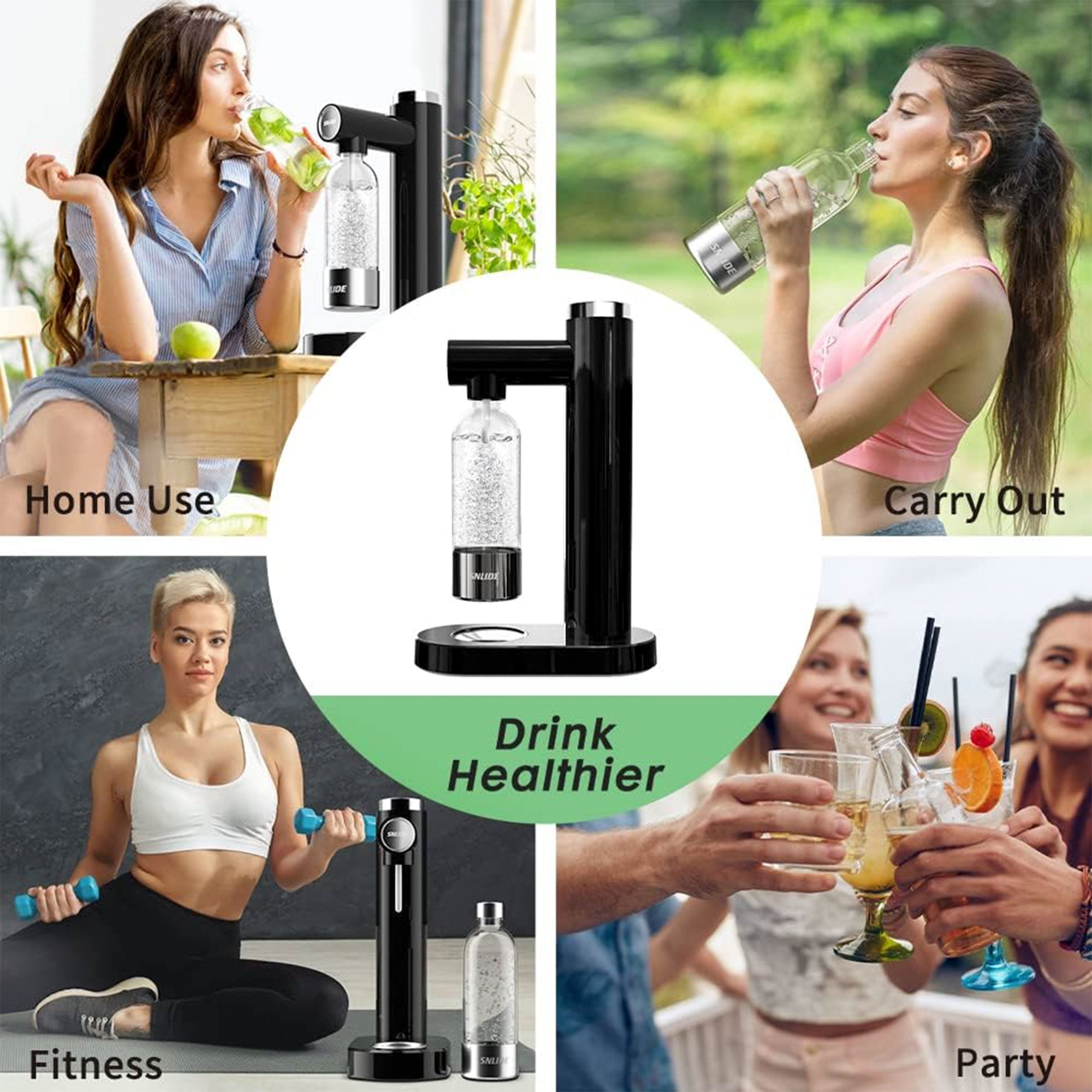 SNLIDE Soda Maker Soda Water Machine w/1,000ML Bottle & DIY Stickers(Open Box) - VMInnovations