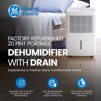 General Electric 20 Pint Portable Dehumidifier w/Drain (Refurbished) (Used)