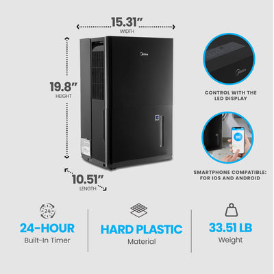 Midea 50 Pint Energy Star Smart Dehumidifier for Home, (Refurbished) - VMInnovations