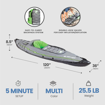 Sevylor QuickPak K5 1 Person Inflatable Kayak with Hand Pump and Paddle Included