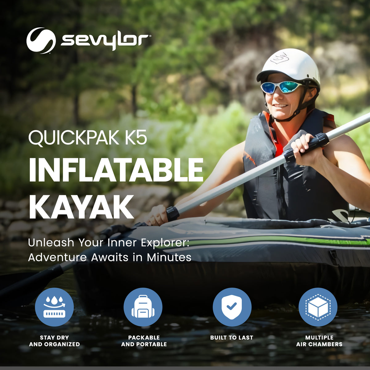 Sevylor QuickPak K5 1 Person Inflatable Kayak with Hand Pump and Paddle Included