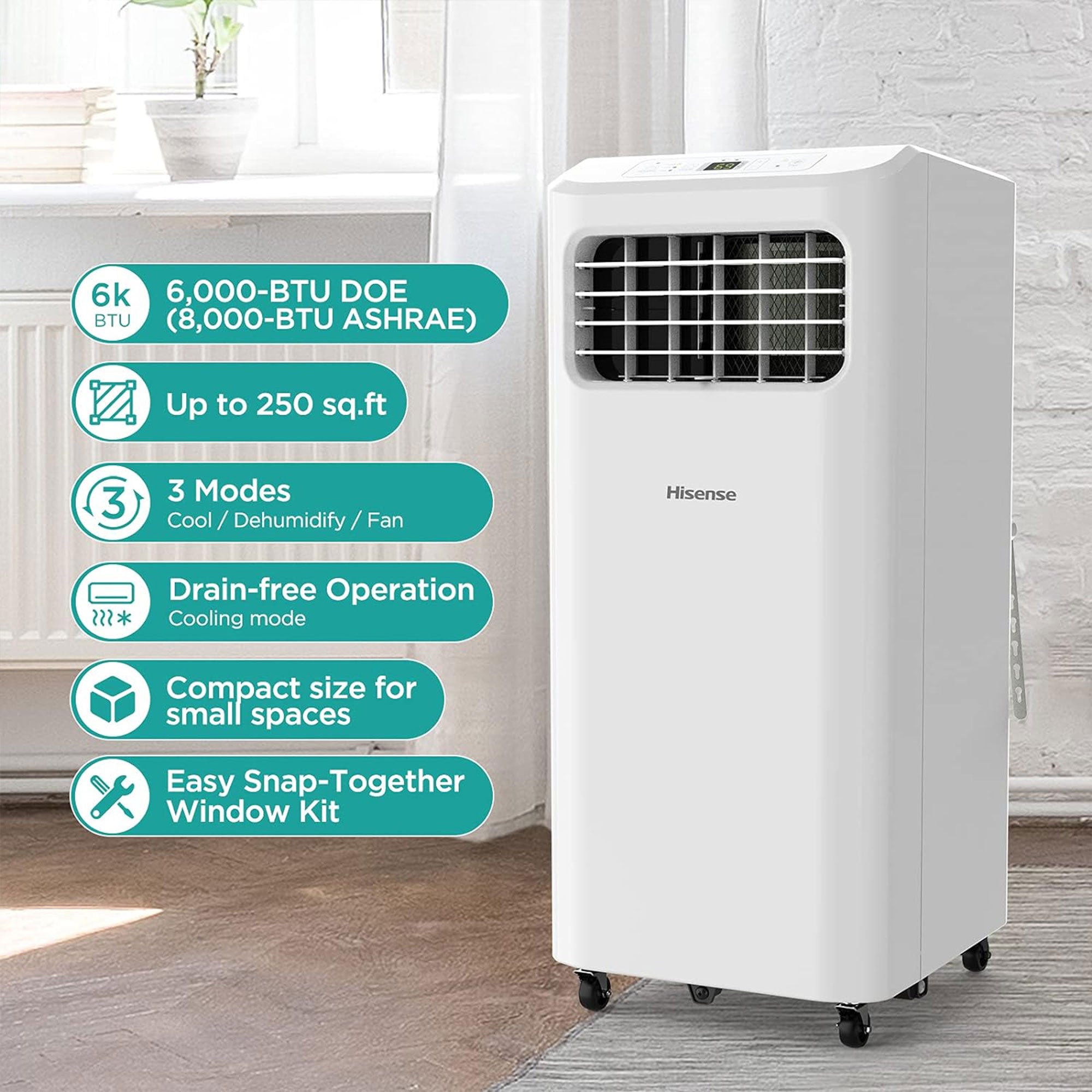 Hisense 6000 BTU Ultra Slim Portable Air Conditioner (Refurbished)