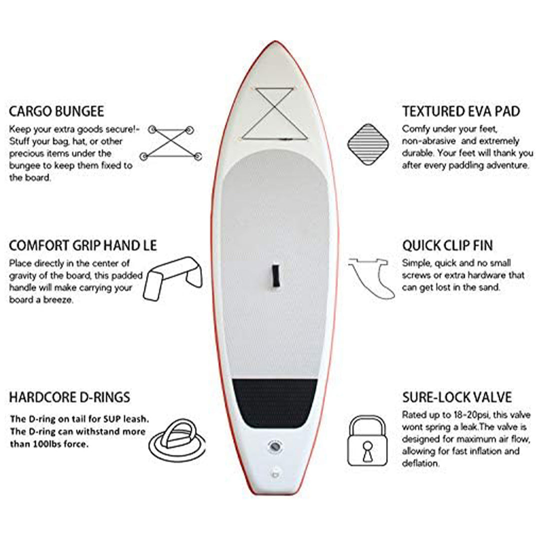 XYLOVE CO 11' x 33" Inflatable Stand-Up Paddle Board for All Skill Levels, Red - VMInnovations